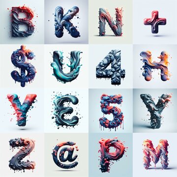 Liquid 3D Lettering Typeface. AI generated illustration