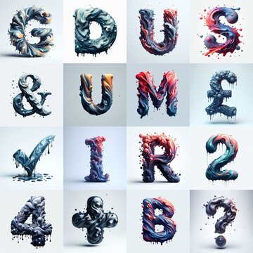 Liquid 3D Lettering Typeface. AI generated illustration