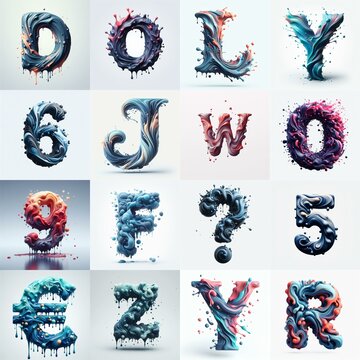 Liquid 3D Lettering Typeface. AI generated illustration
