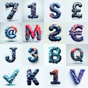Liquid 3D Lettering Typeface. AI generated illustration