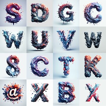 Liquid 3D Lettering Typeface. AI generated illustration