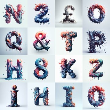 Liquid 3D Lettering Typeface. AI generated illustration