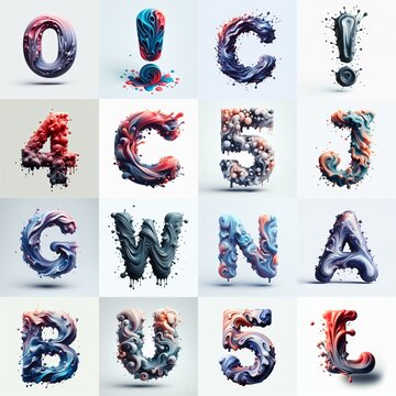 Liquid 3D Lettering Typeface. AI generated illustration