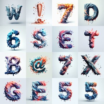 Liquid 3D Lettering Typeface. AI generated illustration