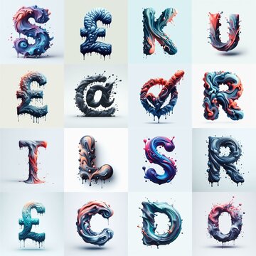 Liquid 3D Lettering Typeface. AI generated illustration