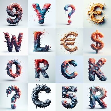 Liquid 3D Lettering Typeface. AI generated illustration