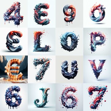 Liquid 3D Lettering Typeface. AI generated illustration