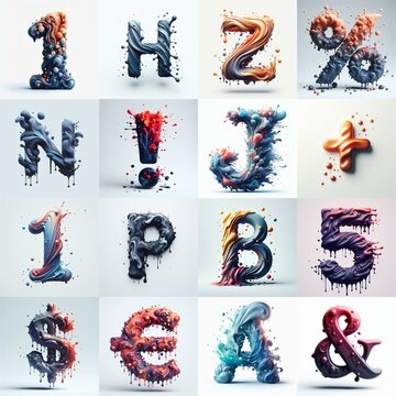 Liquid 3D Lettering Typeface. AI generated illustration