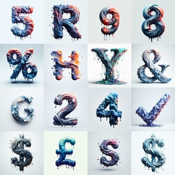 Liquid 3D Lettering Typeface. AI generated illustration