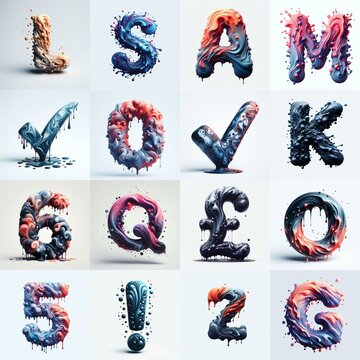 Liquid 3D Lettering Typeface. AI generated illustration