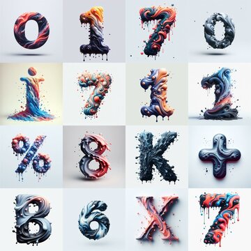 Liquid 3D Lettering Typeface. AI generated illustration