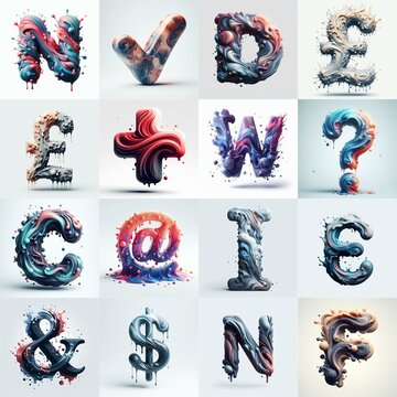 Liquid 3D Lettering Typeface. AI generated illustration