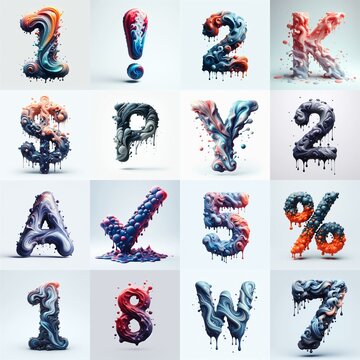 Liquid 3D Lettering Typeface. AI generated illustration