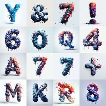 Liquid 3D Lettering Typeface. AI generated illustration