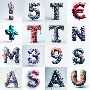 Liquid 3D Lettering Typeface. AI generated illustration
