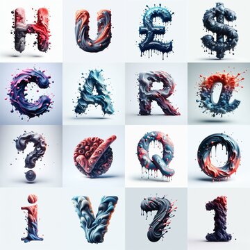 Liquid 3D Lettering Typeface. AI generated illustration