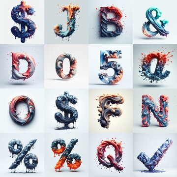 Liquid 3D Lettering Typeface. AI generated illustration