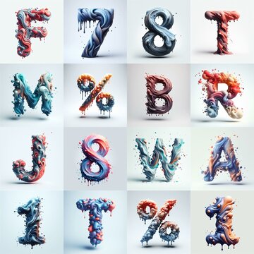 Liquid 3D Lettering Typeface. AI generated illustration