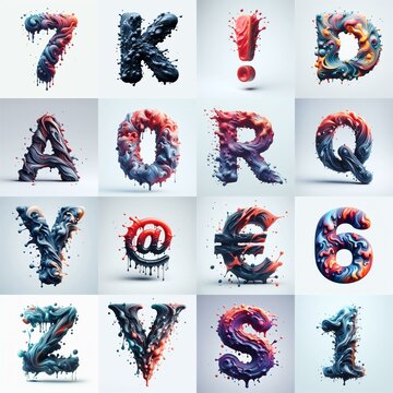 Liquid 3D Lettering Typeface. AI generated illustration