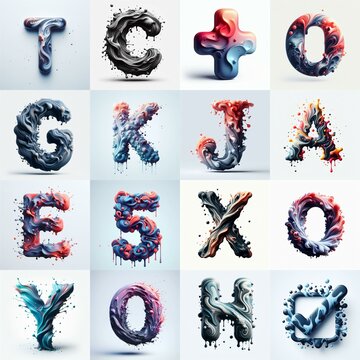 Liquid 3D Lettering Typeface. AI generated illustration
