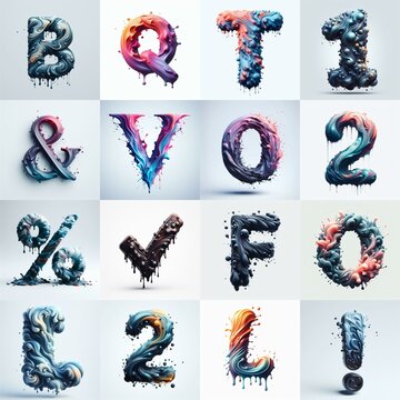 Liquid 3D Lettering Typeface. AI generated illustration