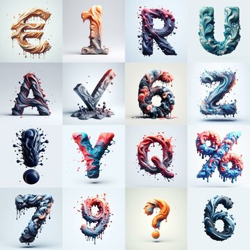 Liquid 3D Lettering Typeface. AI generated illustration