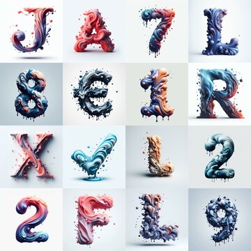 Liquid 3D Lettering Typeface. AI generated illustration