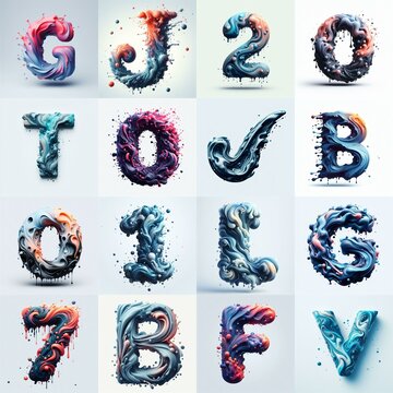 Liquid 3D Lettering Typeface. AI generated illustration