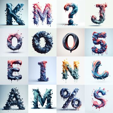 Liquid 3D Lettering Typeface. AI generated illustration