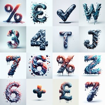 Liquid 3D Lettering Typeface. AI generated illustration