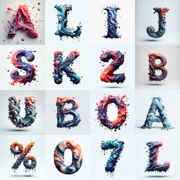 Liquid 3D Lettering Typeface. AI generated illustration