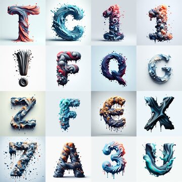 Liquid 3D Lettering Typeface. AI generated illustration