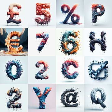 Liquid 3D Lettering Typeface. AI generated illustration