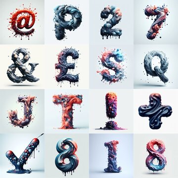 Liquid 3D Lettering Typeface. AI generated illustration