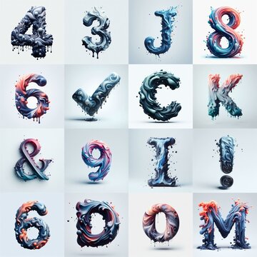 Liquid 3D Lettering Typeface. AI generated illustration