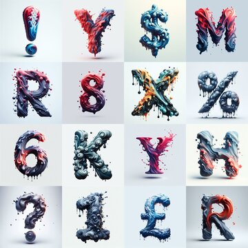 Liquid 3D Lettering Typeface. AI generated illustration