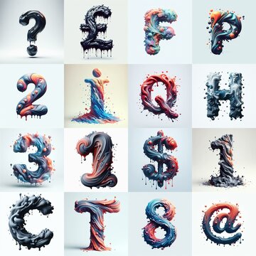 Liquid 3D Lettering Typeface. AI generated illustration