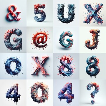 Liquid 3D Lettering Typeface. AI generated illustration