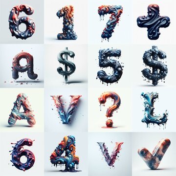 Liquid 3D Lettering Typeface. AI generated illustration