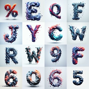 Liquid 3D Lettering Typeface. AI generated illustration
