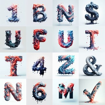 Liquid 3D Lettering Typeface. AI generated illustration