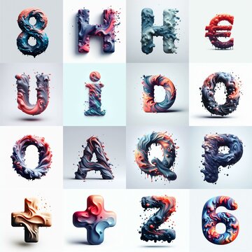 Liquid 3D Lettering Typeface. AI generated illustration