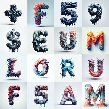Liquid 3D Lettering Typeface. AI generated illustration