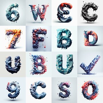 Liquid 3D Lettering Typeface. AI generated illustration