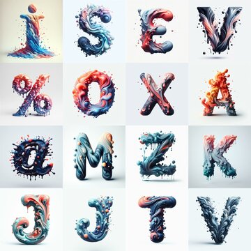 Liquid 3D Lettering Typeface. AI generated illustration