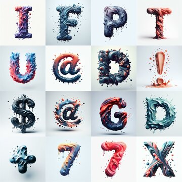Liquid 3D Lettering Typeface. AI generated illustration