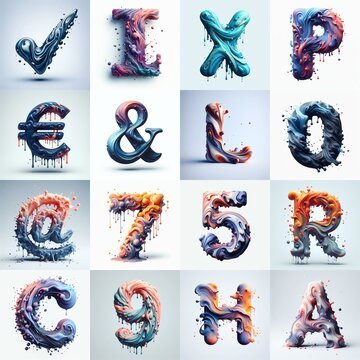 Liquid 3D Lettering Typeface. AI generated illustration