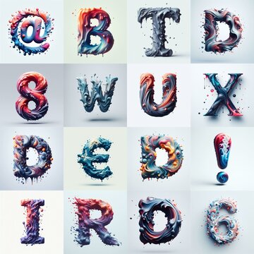 Liquid 3D Lettering Typeface. AI generated illustration