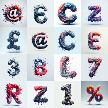 Liquid 3D Lettering Typeface. AI generated illustration