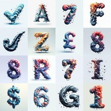 Liquid 3D Lettering Typeface. AI generated illustration